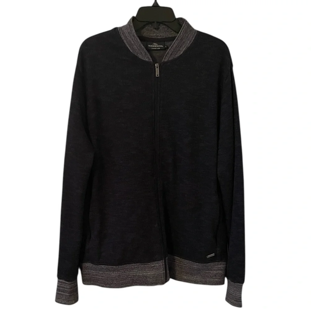 Rodd & Gunn Men's Navy Gray Wool Blend Full Zip Scene Lane Bomber Sweater Size L